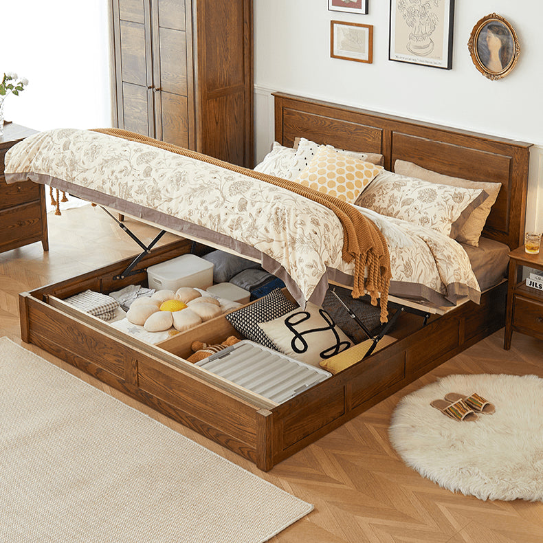 Luxurious Oak Pine Brown Wood Bed – Perfect for a Stylish Bedroom Upgrade hym-479