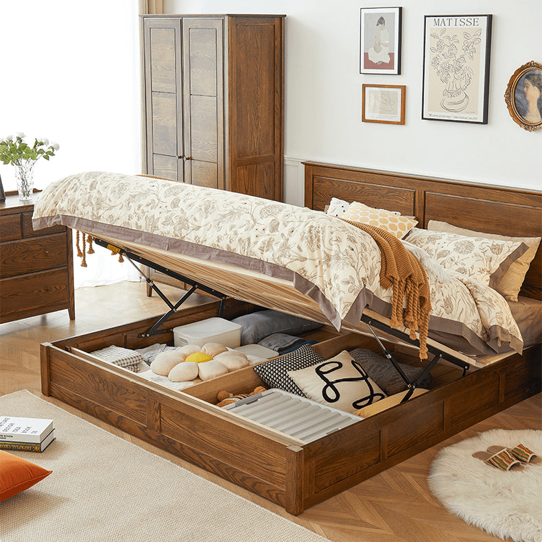 Luxurious Oak Pine Brown Wood Bed – Perfect for a Stylish Bedroom Upgrade hym-479