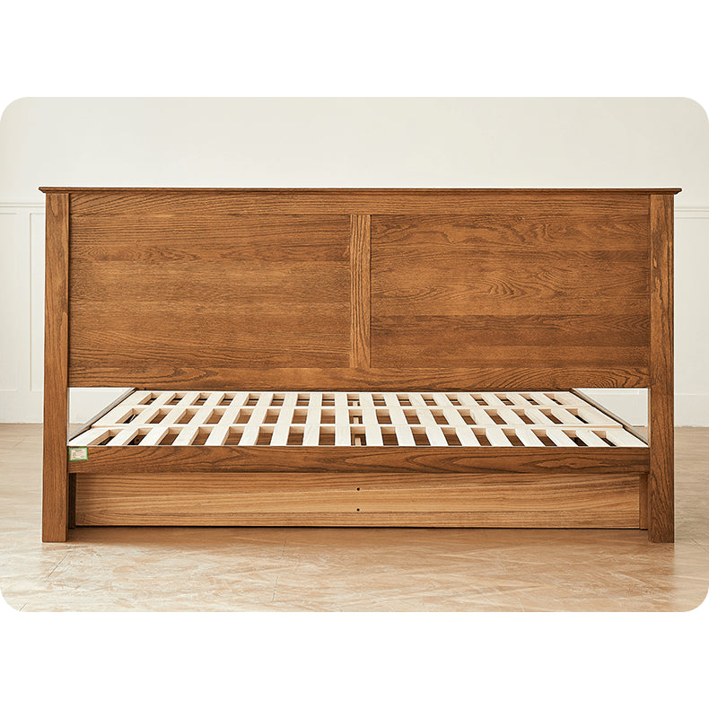 Luxurious Oak Pine Brown Wood Bed – Perfect for a Stylish Bedroom Upgrade hym-479