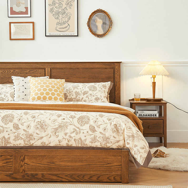 Luxurious Oak Pine Brown Wood Bed – Perfect for a Stylish Bedroom Upgrade hym-479