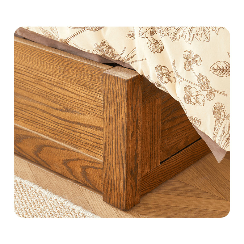 Luxurious Oak Pine Brown Wood Bed – Perfect for a Stylish Bedroom Upgrade hym-479