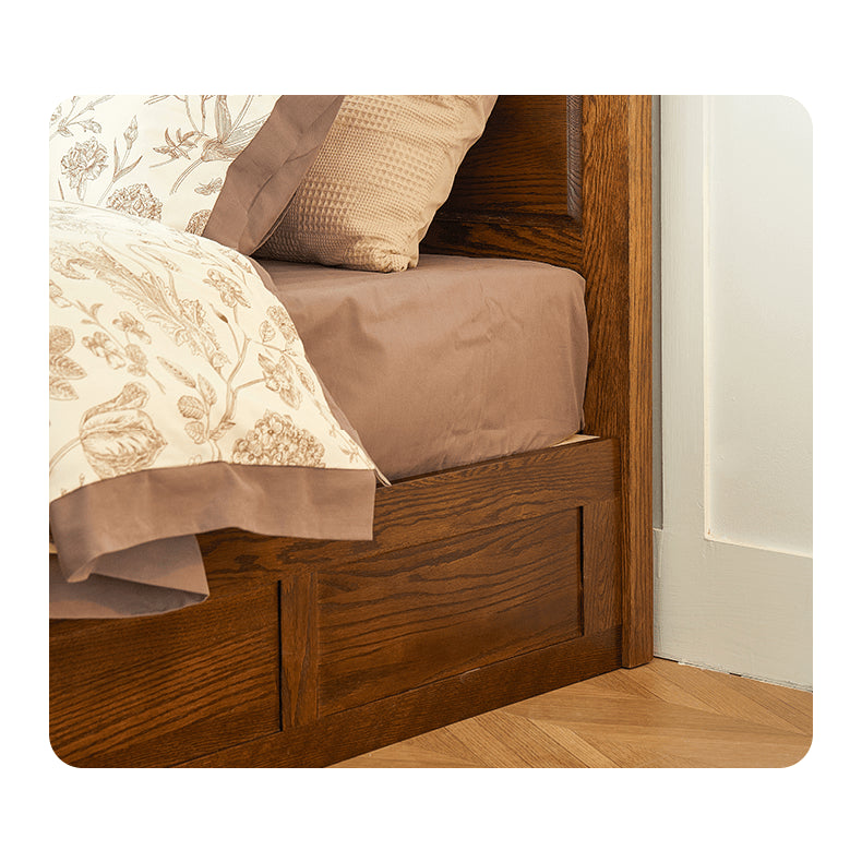 Luxurious Oak Pine Brown Wood Bed – Perfect for a Stylish Bedroom Upgrade hym-479