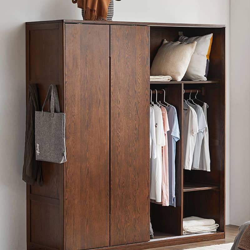 Sleek Brown Oak Cabinet with Durable Tung Wood and Metal Accents hym-481