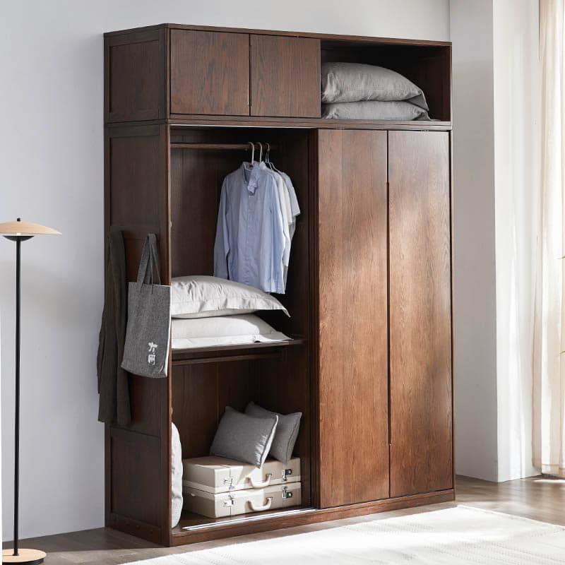 Sleek Brown Oak Cabinet with Durable Tung Wood and Metal Accents hym-481