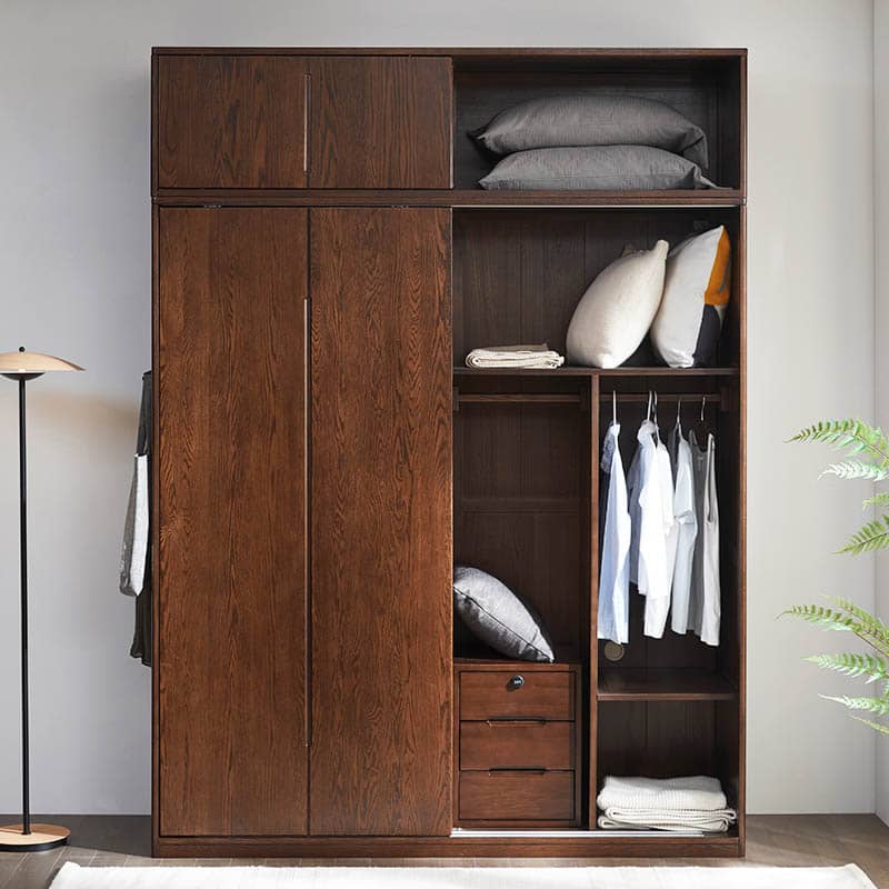 Sleek Brown Oak Cabinet with Durable Tung Wood and Metal Accents hym-481