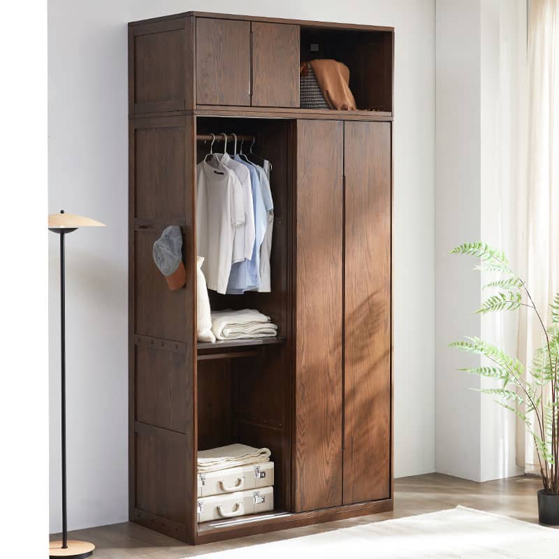 Sleek Brown Oak Cabinet with Durable Tung Wood and Metal Accents hym-481