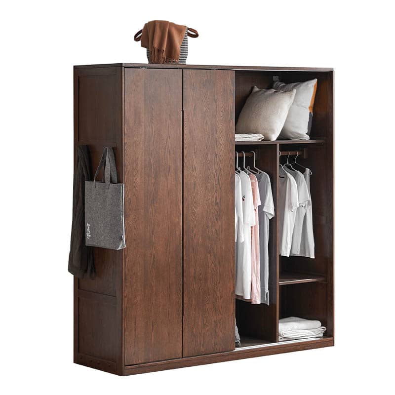 Sleek Brown Oak Cabinet with Durable Tung Wood and Metal Accents hym-481