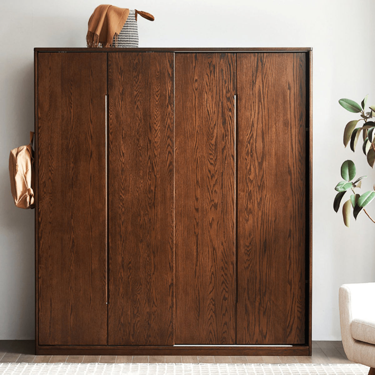 Sleek Brown Oak Cabinet with Durable Tung Wood and Metal Accents hym-481