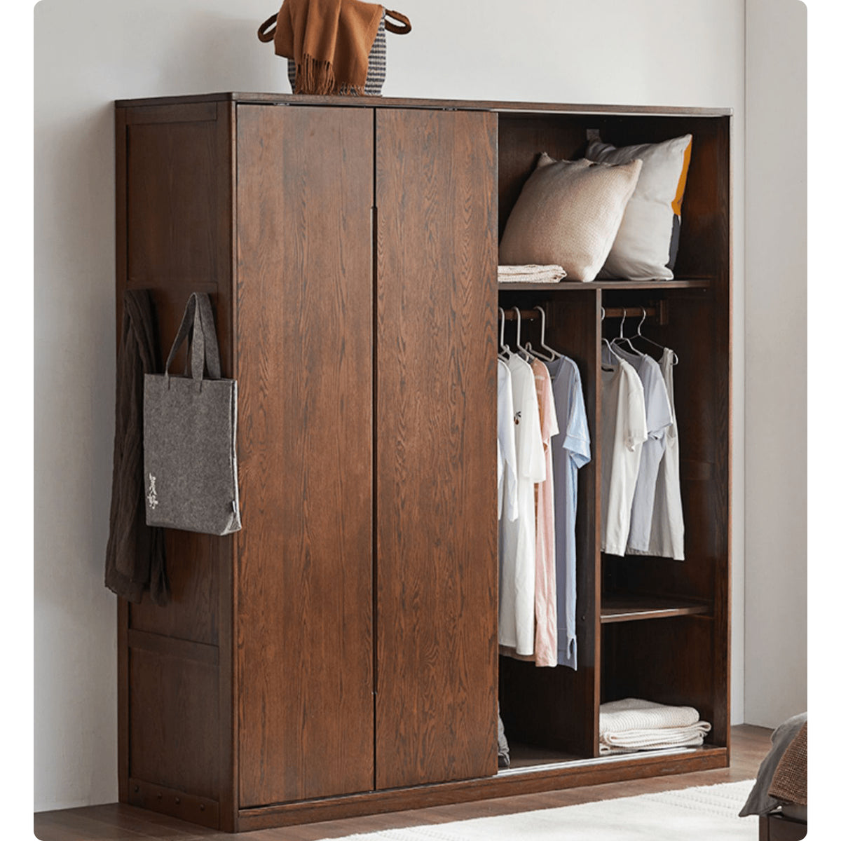 Sleek Brown Oak Cabinet with Durable Tung Wood and Metal Accents hym-481