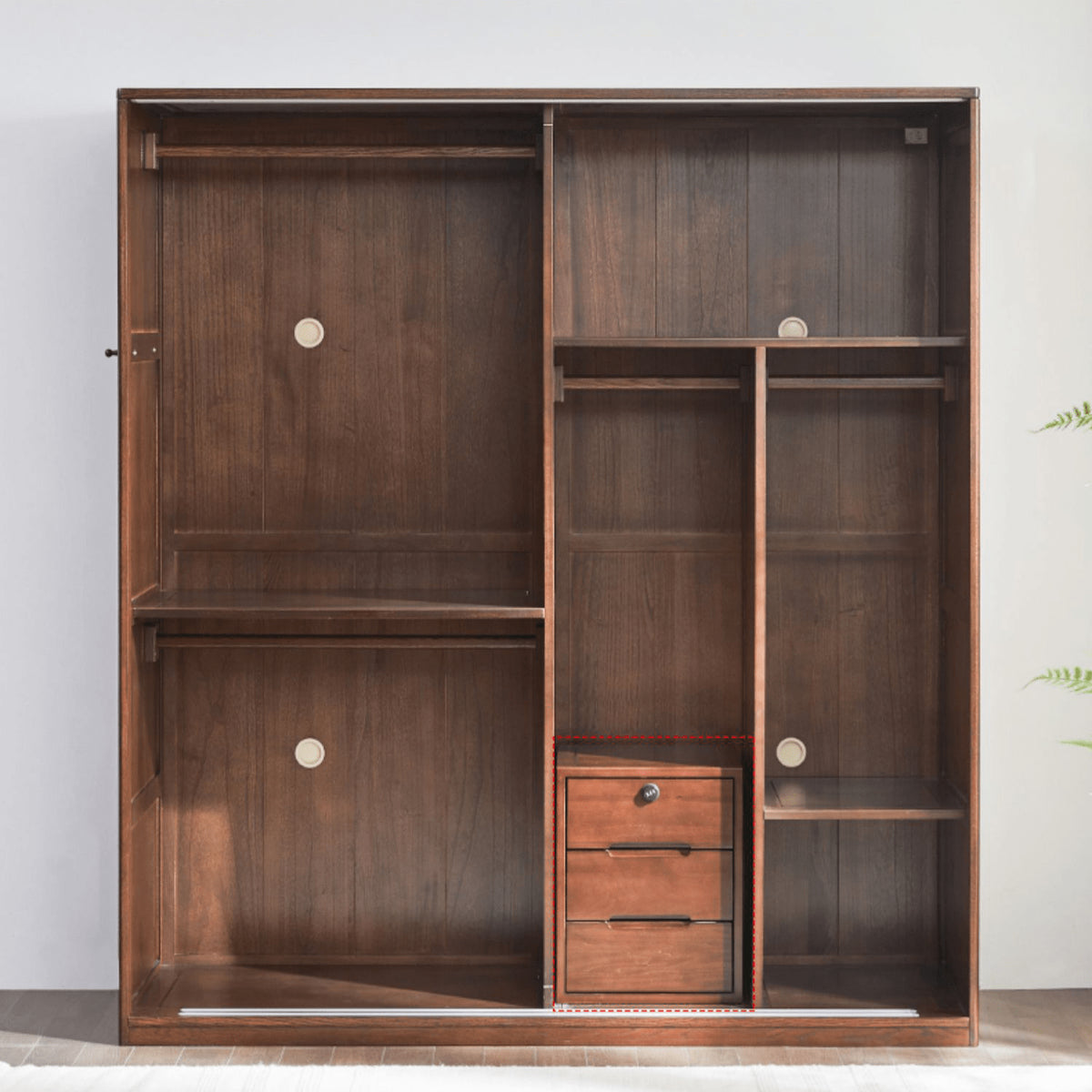 Sleek Brown Oak Cabinet with Durable Tung Wood and Metal Accents hym-481