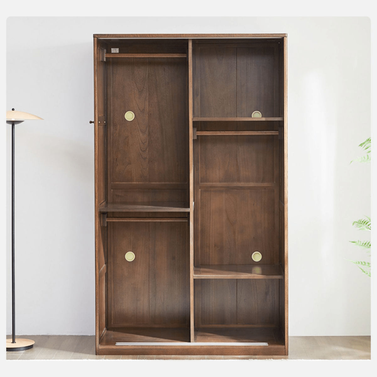 Sleek Brown Oak Cabinet with Durable Tung Wood and Metal Accents hym-481