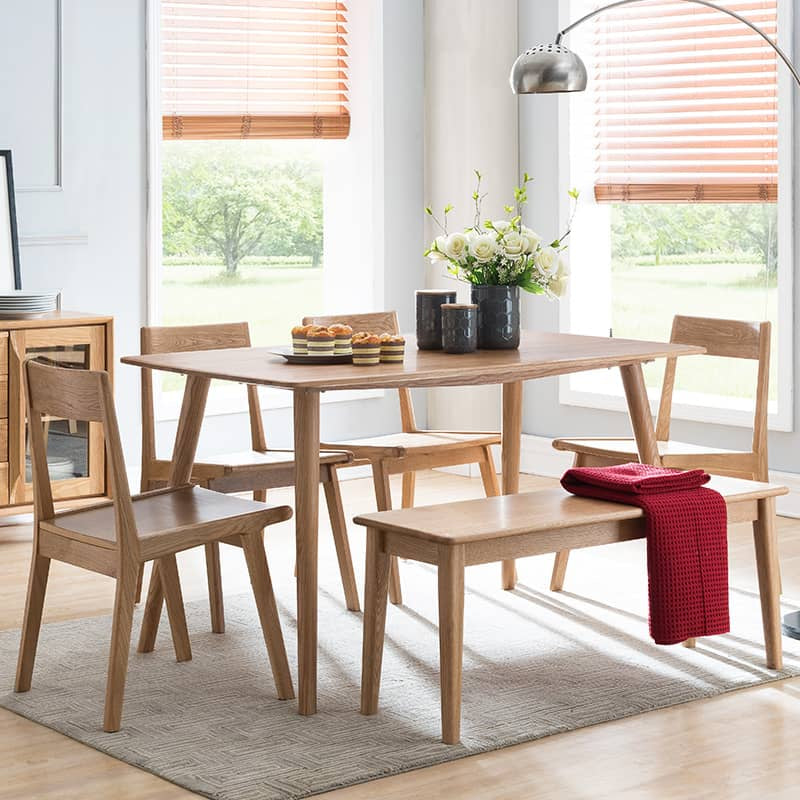 Elegant Brown Oak Wood Dining Table - Natural Finish hym-482