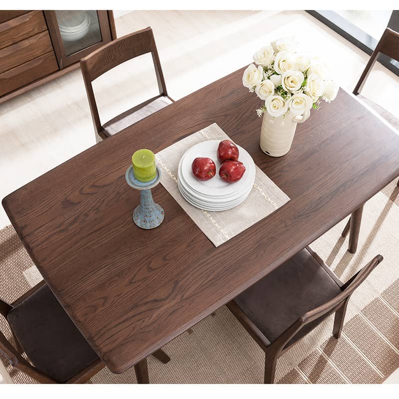 Elegant Brown Oak Wood Dining Table - Natural Finish hym-482