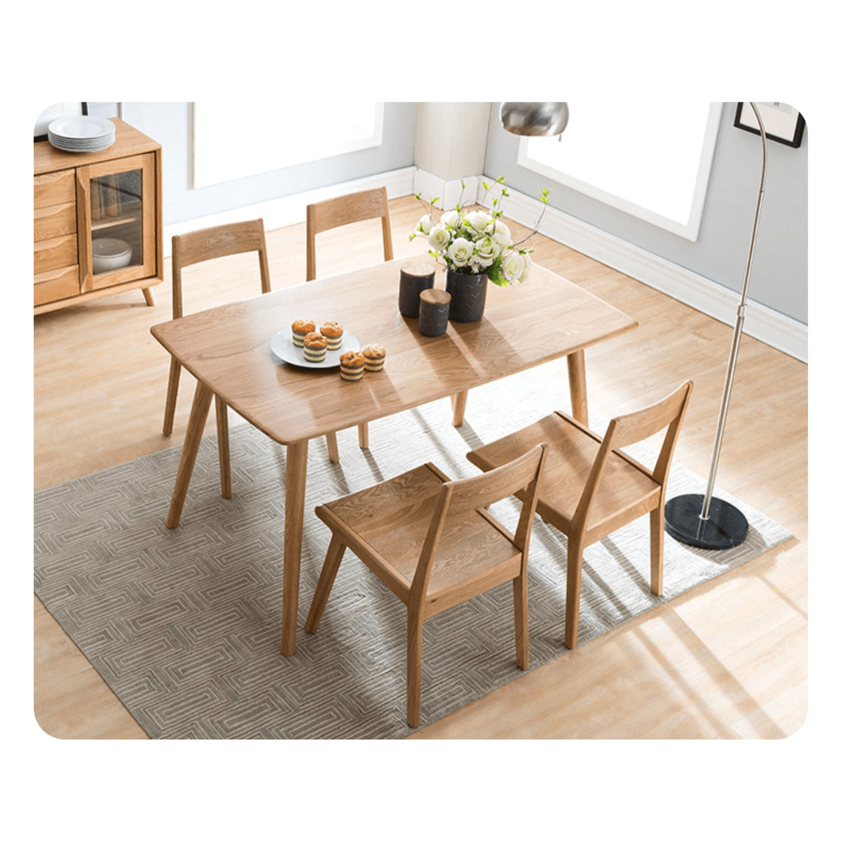 Elegant Brown Oak Wood Dining Table - Natural Finish hym-482