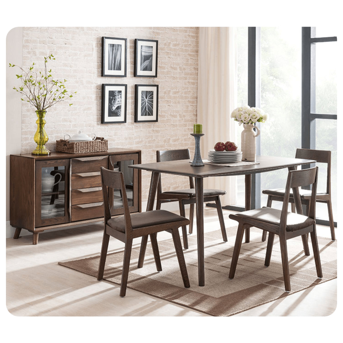 Elegant Brown Oak Wood Dining Table - Natural Finish hym-482