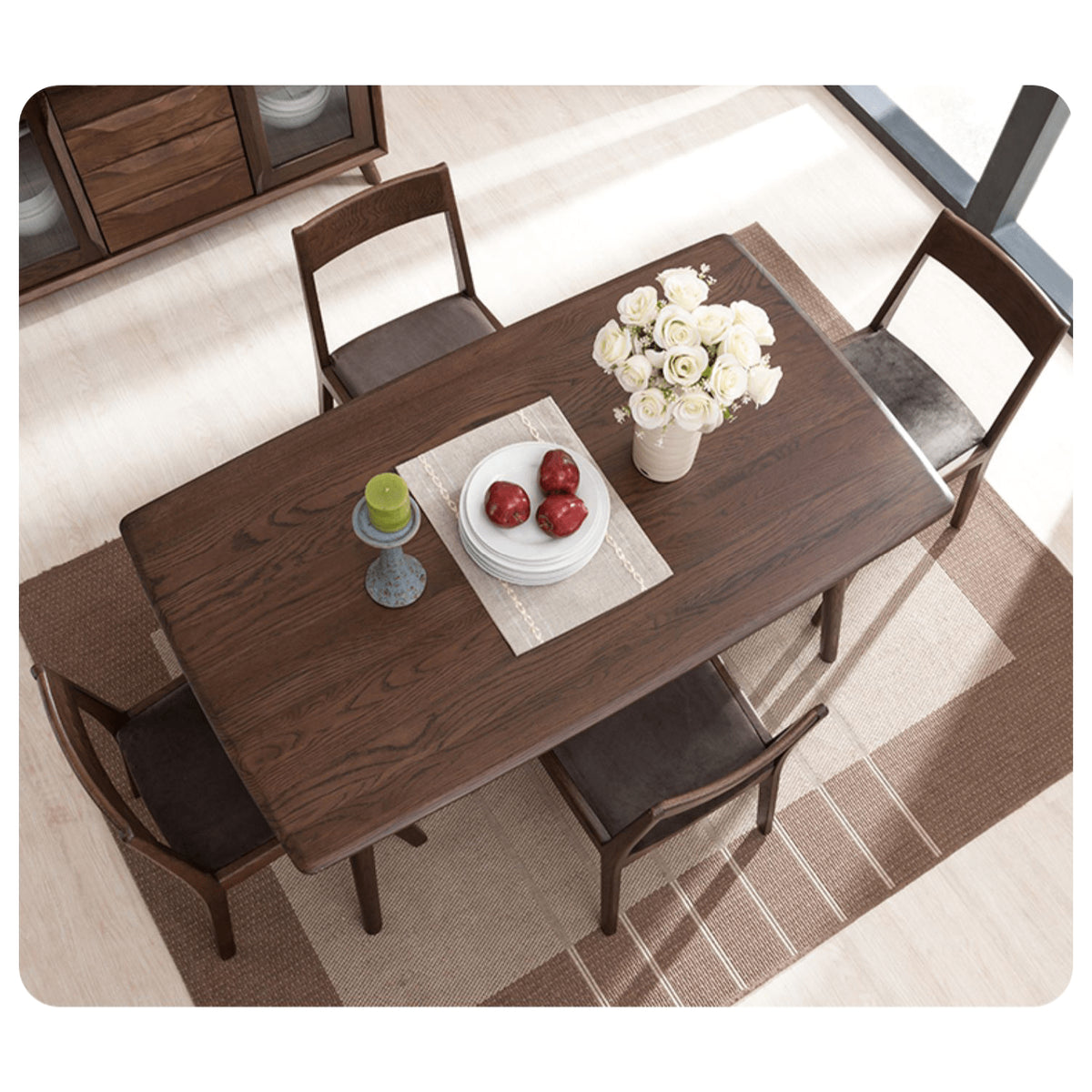 Elegant Brown Oak Wood Dining Table - Natural Finish hym-482