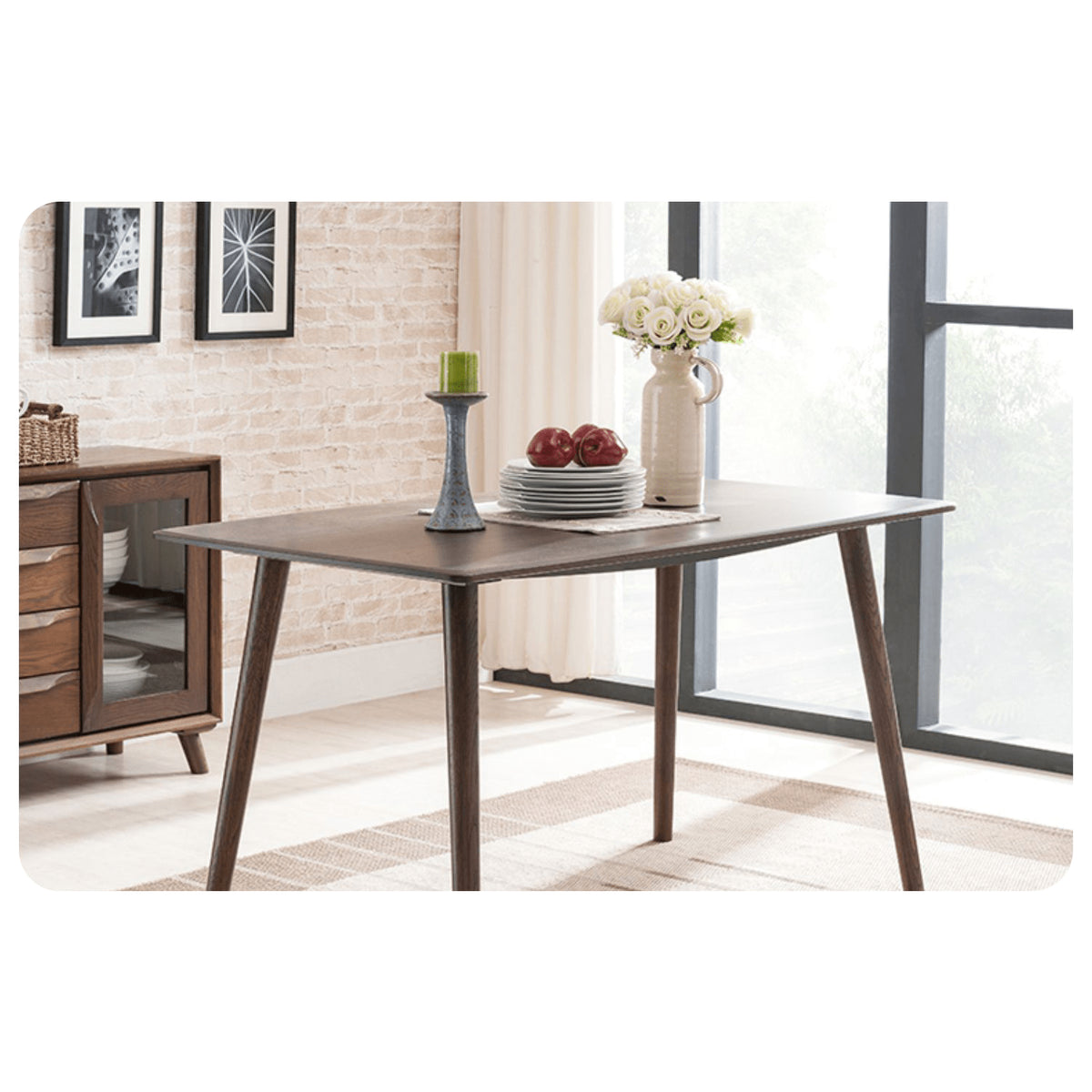 Elegant Brown Oak Wood Dining Table - Natural Finish hym-482