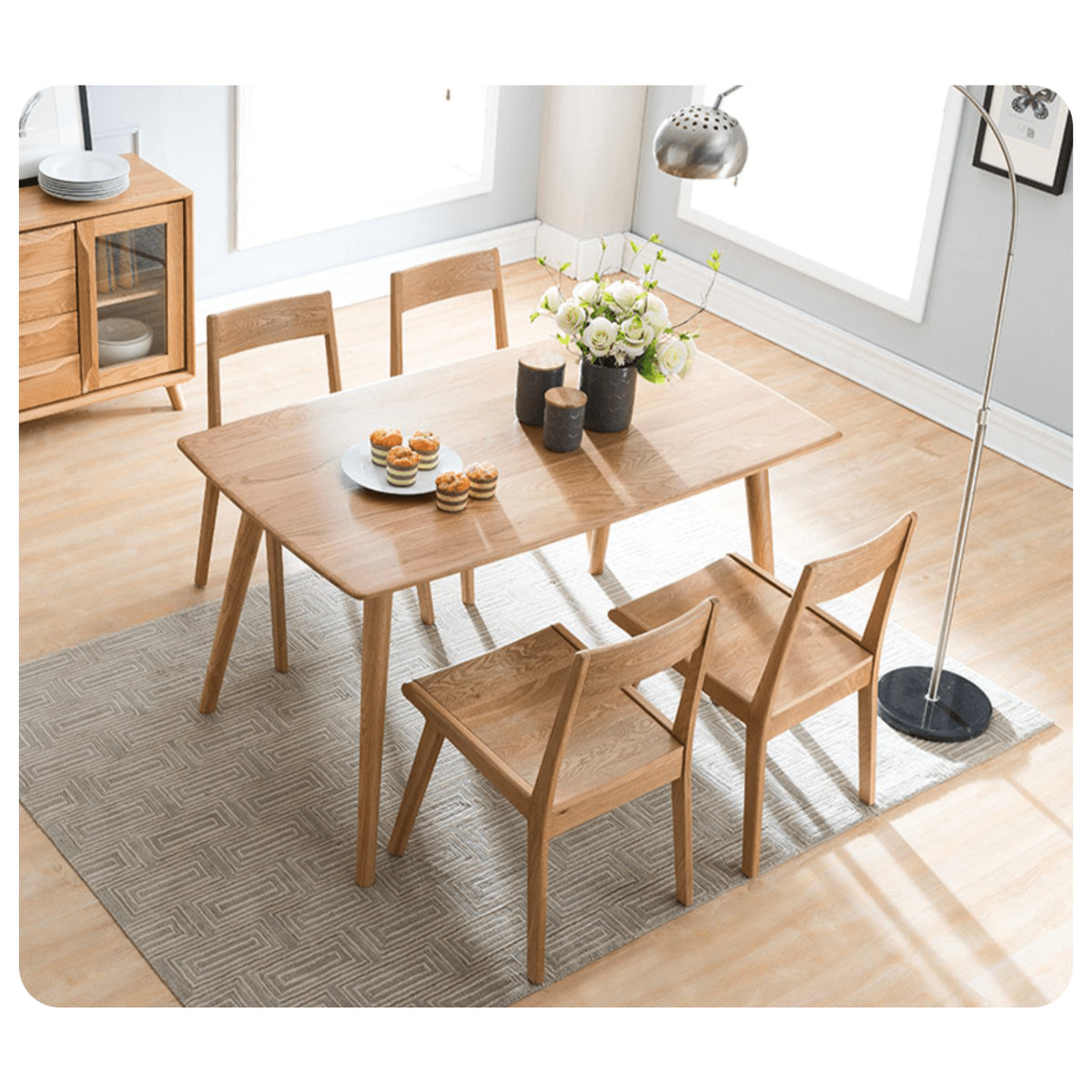 Elegant Brown Oak Wood Dining Table - Natural Finish hym-482