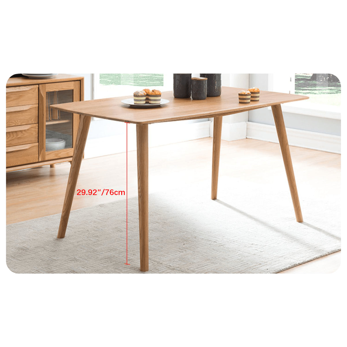 Elegant Brown Oak Wood Dining Table - Natural Finish hym-482