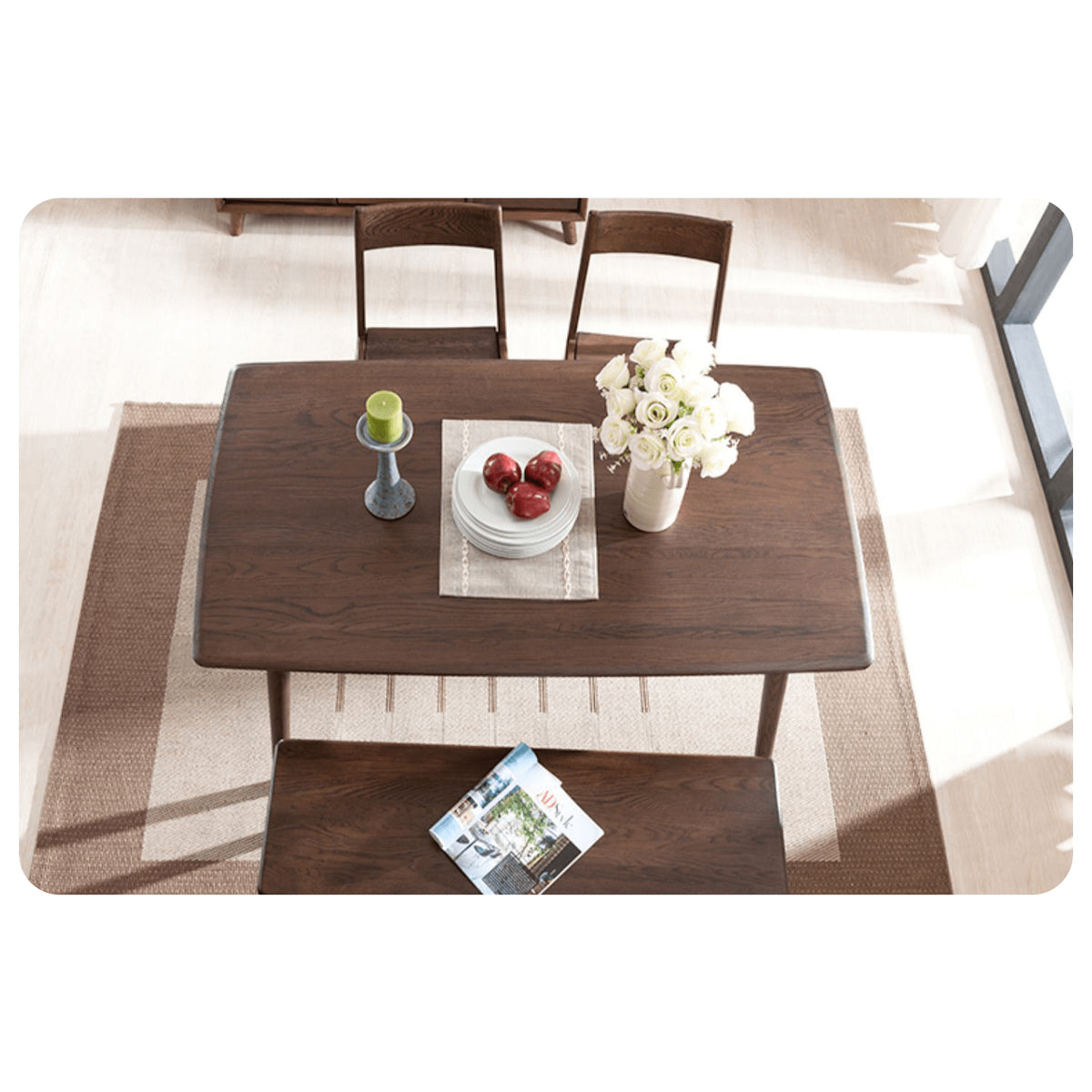 Elegant Brown Oak Wood Dining Table - Natural Finish hym-482