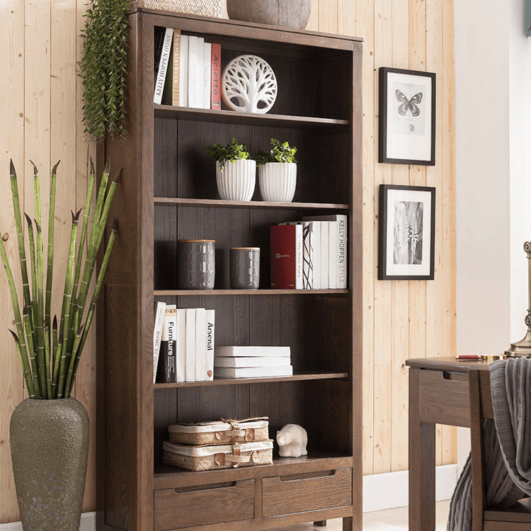 Stunning Brown Oak and Tung Wood Cabinet with Stylish Metal Accents hym-483