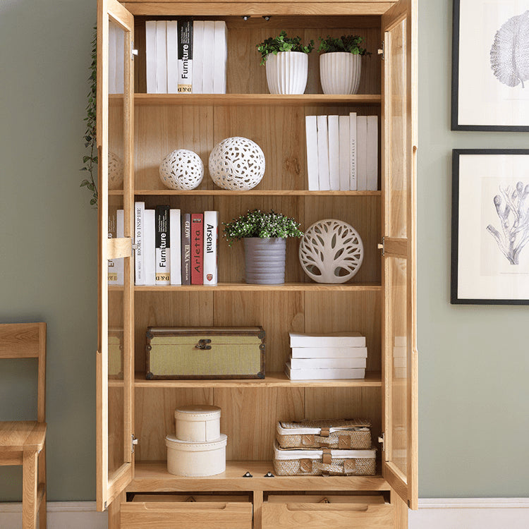 Stunning Brown Oak and Tung Wood Cabinet with Stylish Metal Accents hym-483