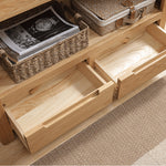 Stunning Brown Oak and Tung Wood Cabinet with Stylish Metal Accents hym-483