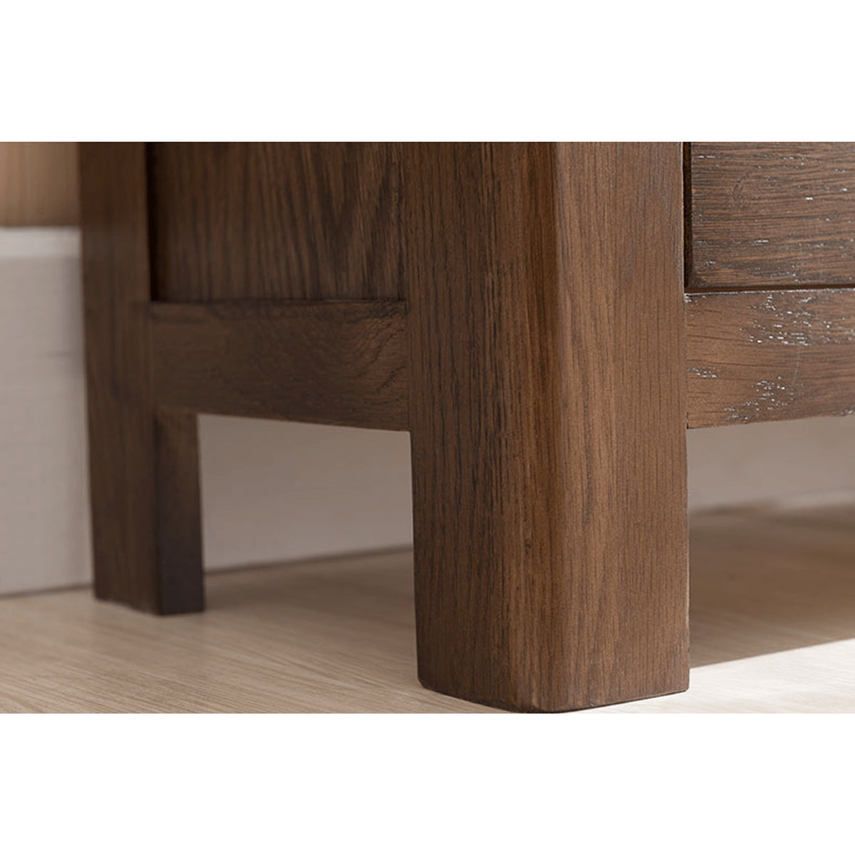 Stunning Brown Oak and Tung Wood Cabinet with Stylish Metal Accents hym-483