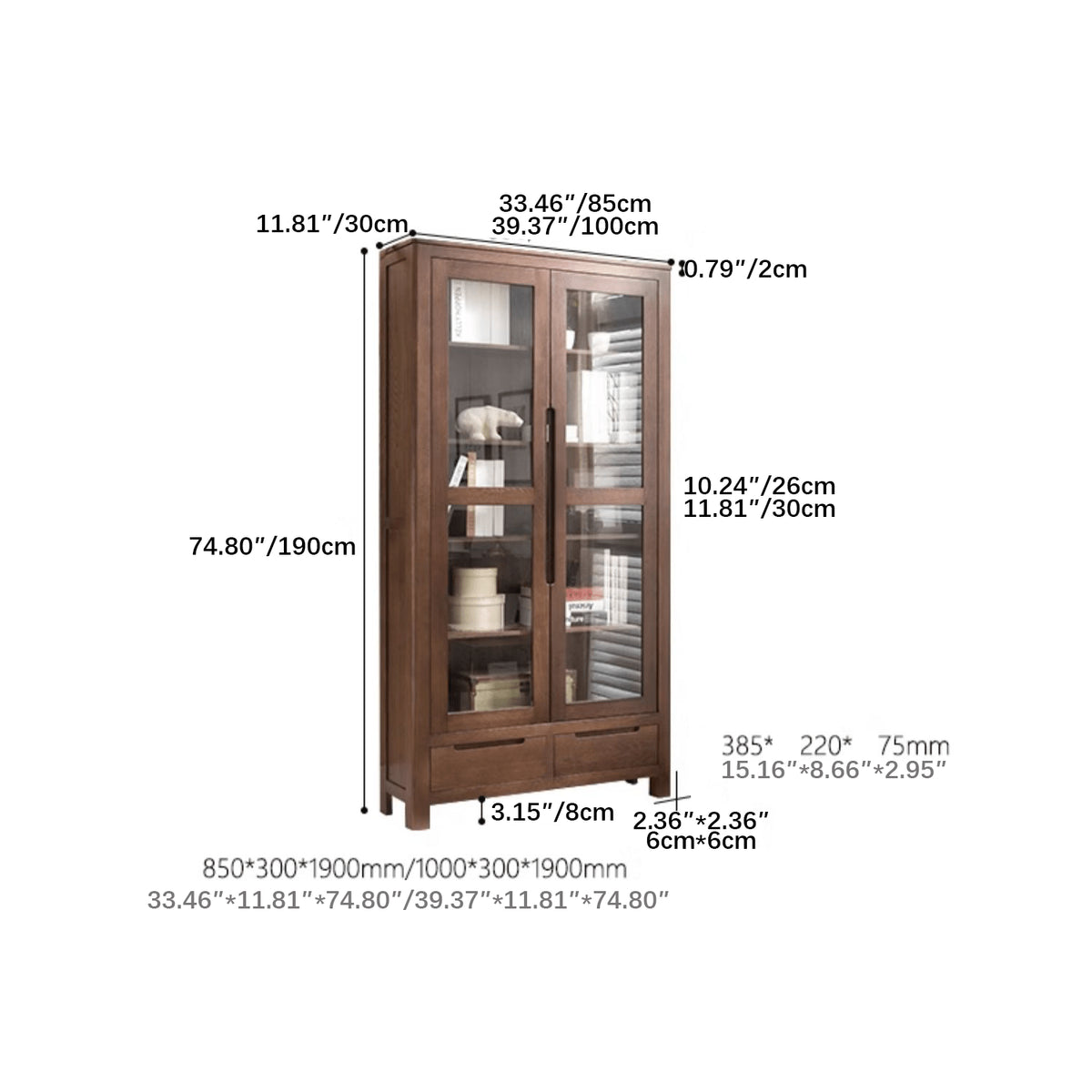 Stunning Brown Oak and Tung Wood Cabinet with Stylish Metal Accents hym-483