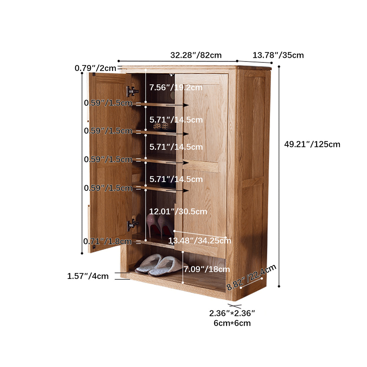 Premium Brown Oak & Tung Wood Cabinet - Natural Wood Finish hym-484