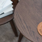 Elegant Brown Oak Wood Tea Table - Natural Finish, Perfect for Any Room hym-485