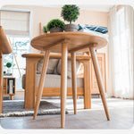 Elegant Brown Oak Wood Tea Table - Natural Finish, Perfect for Any Room hym-485