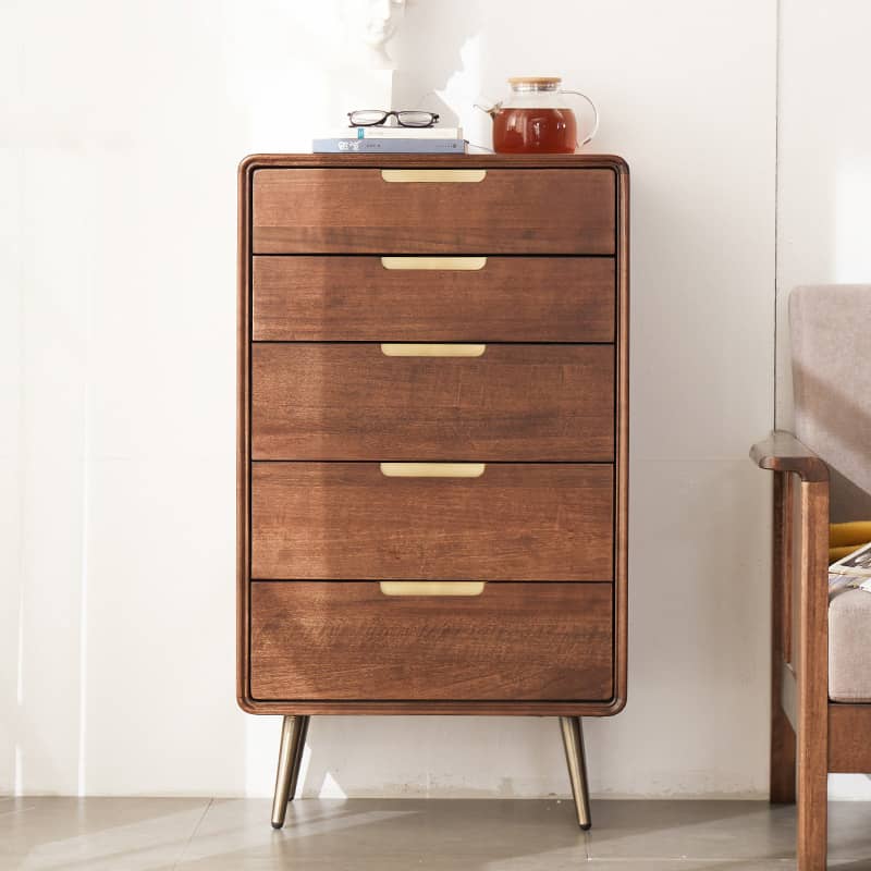 Stylish Brown Tung Wood and Metal Bedside Cupboard for Modern Bedrooms hym-487