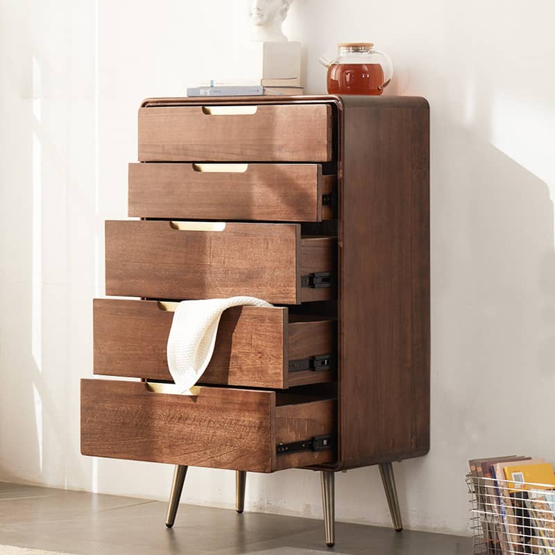 Stylish Brown Tung Wood and Metal Bedside Cupboard for Modern Bedrooms hym-487