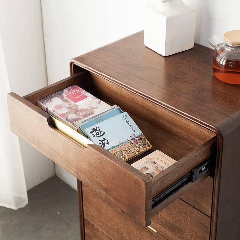 Stylish Brown Tung Wood and Metal Bedside Cupboard for Modern Bedrooms hym-487