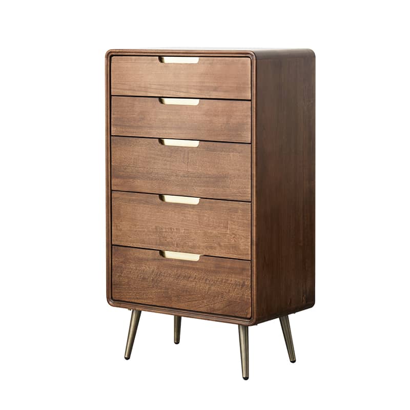 Stylish Brown Tung Wood and Metal Bedside Cupboard for Modern Bedrooms hym-487