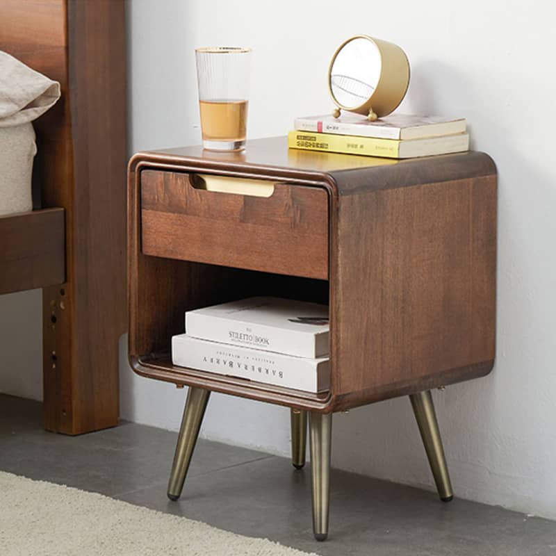 Stylish Brown Tung Wood Bedside Cupboard with Durable Metal Accents hym-488