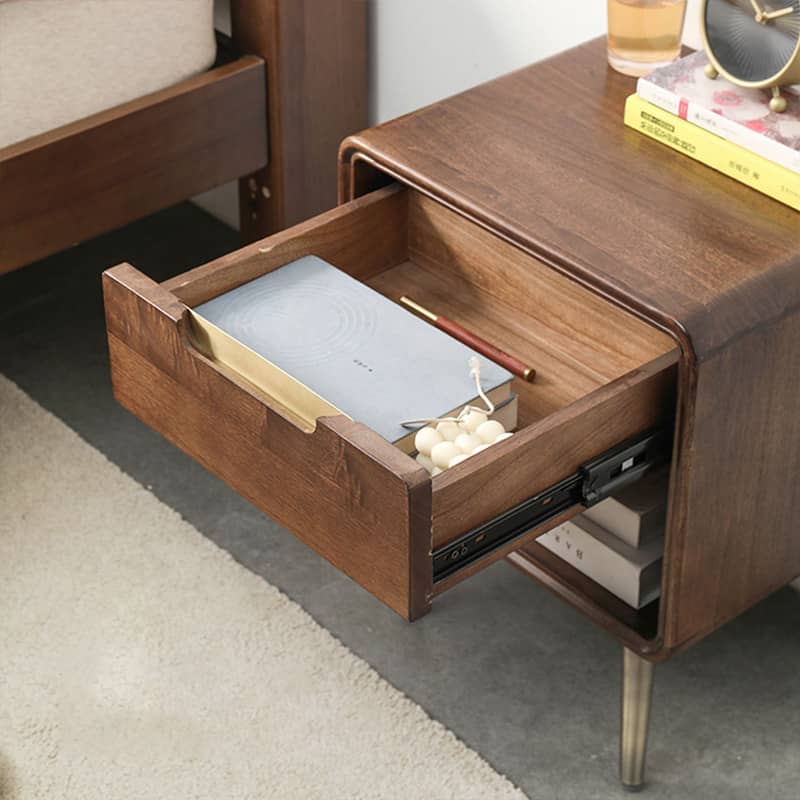 Stylish Brown Tung Wood Bedside Cupboard with Durable Metal Accents hym-488