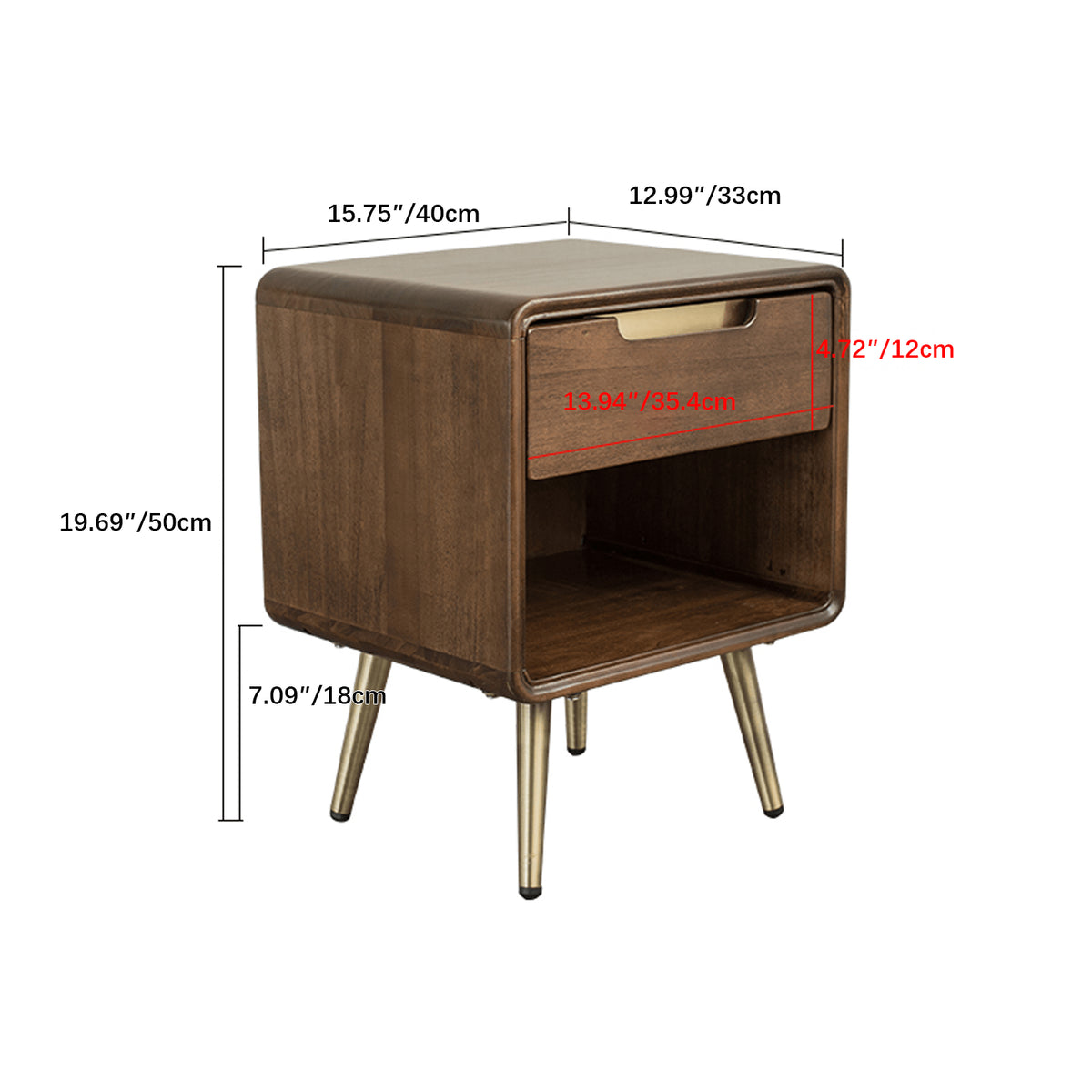 Stylish Brown Tung Wood Bedside Cupboard with Durable Metal Accents hym-488