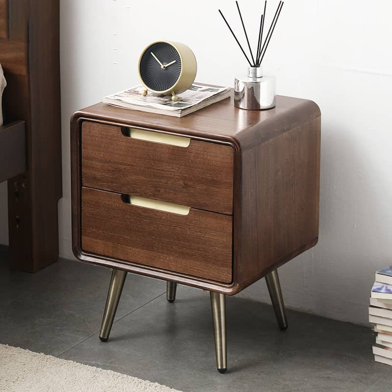 Stylish Bedside Cupboard - Brown Tung Wood & Metal Finish hym-489