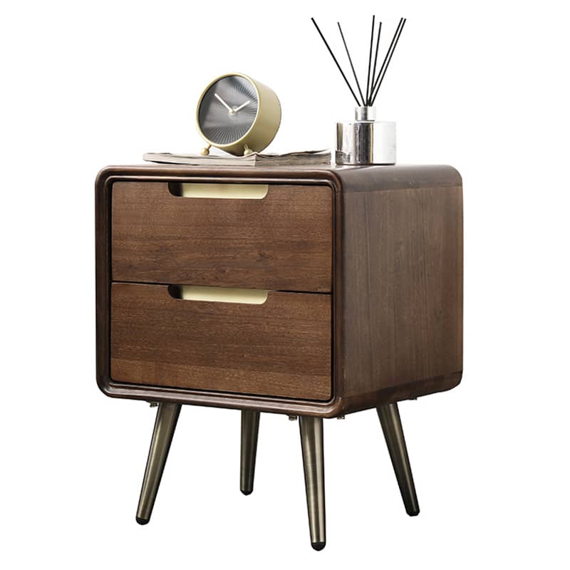 Stylish Bedside Cupboard - Brown Tung Wood & Metal Finish hym-489