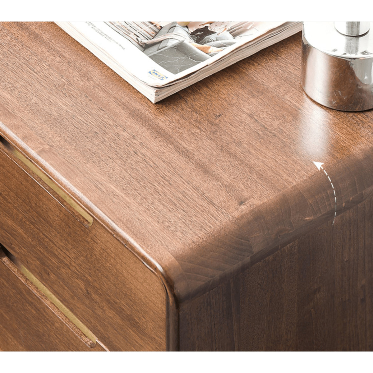 Stylish Bedside Cupboard - Brown Tung Wood & Metal Finish hym-489