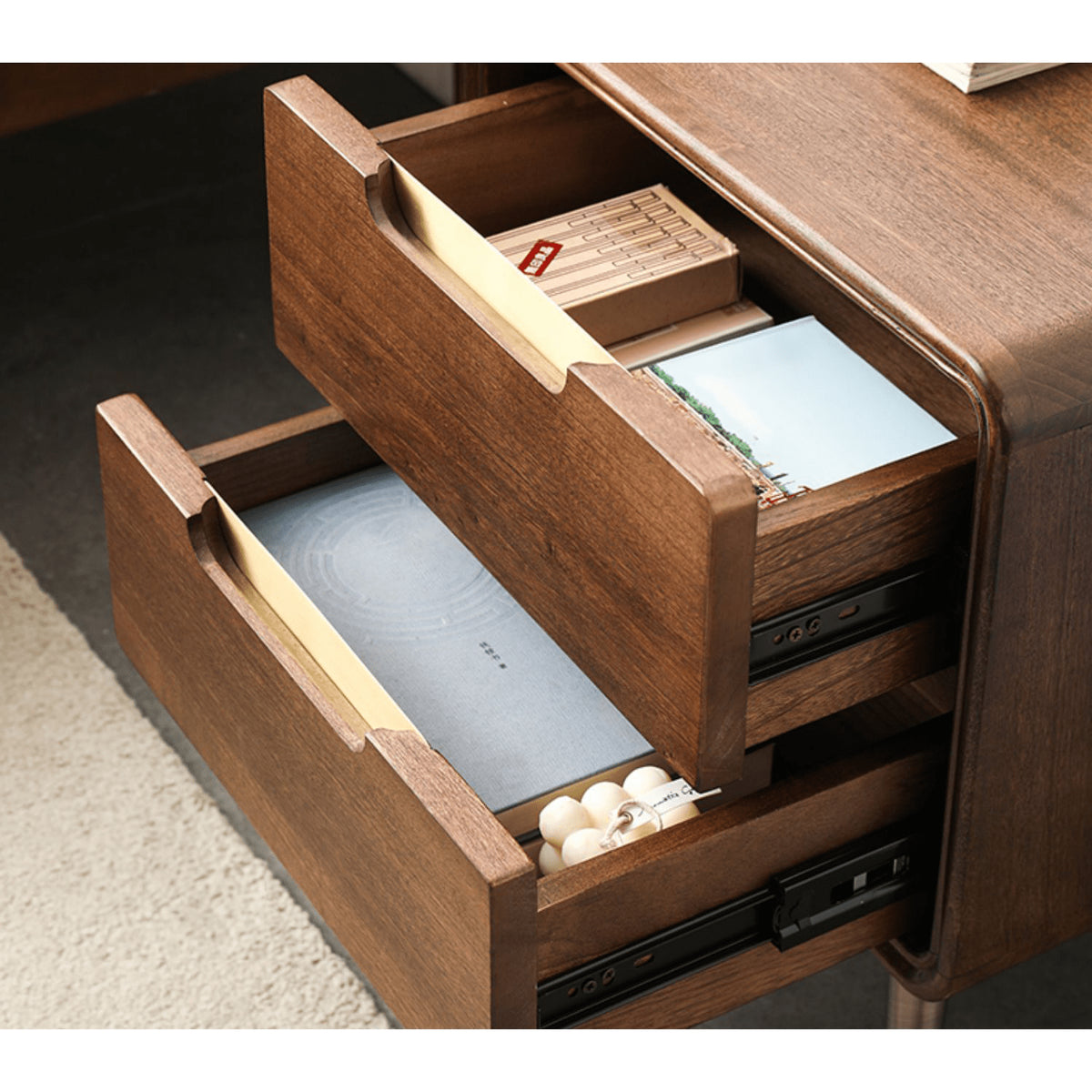 Stylish Bedside Cupboard - Brown Tung Wood & Metal Finish hym-489