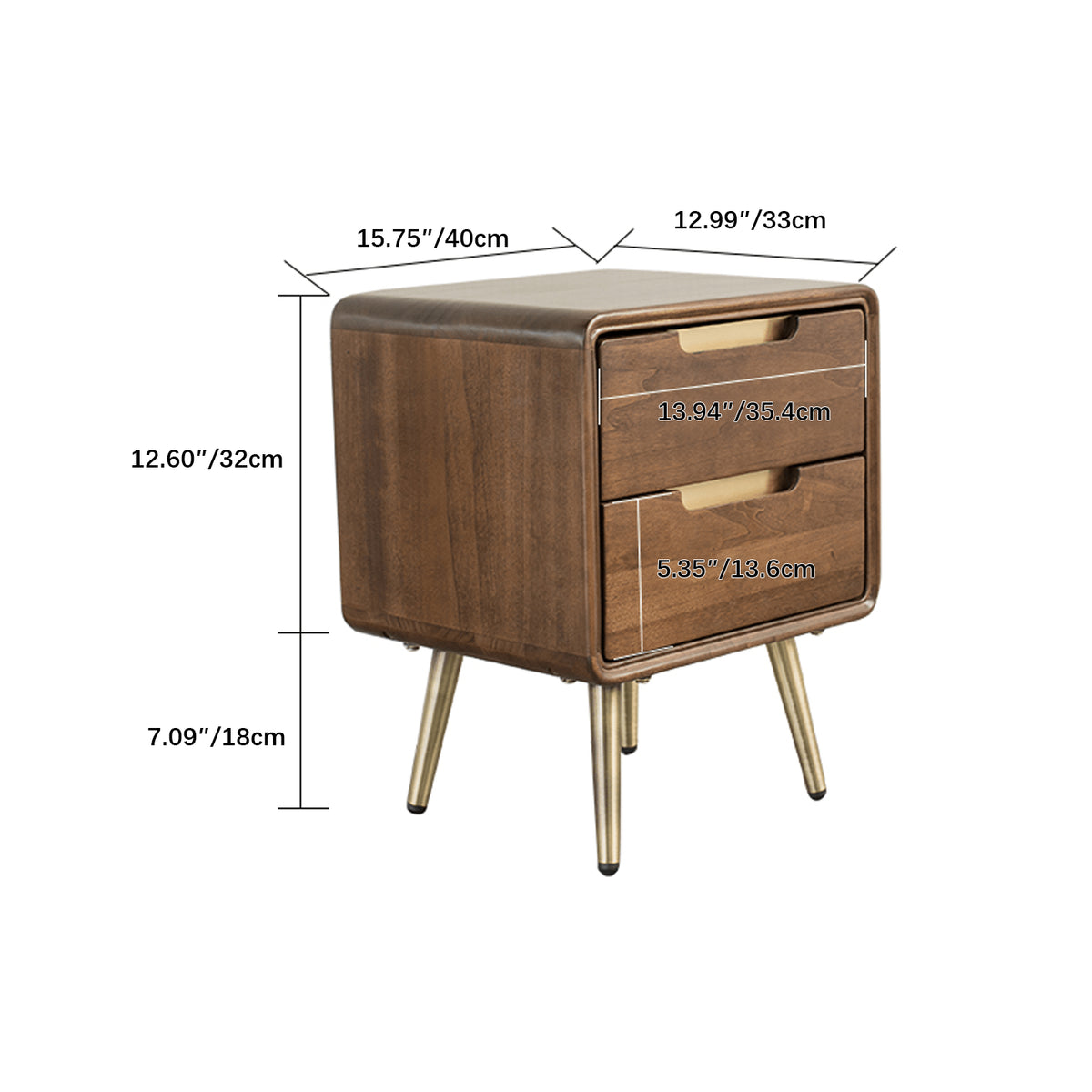 Stylish Bedside Cupboard - Brown Tung Wood & Metal Finish hym-489