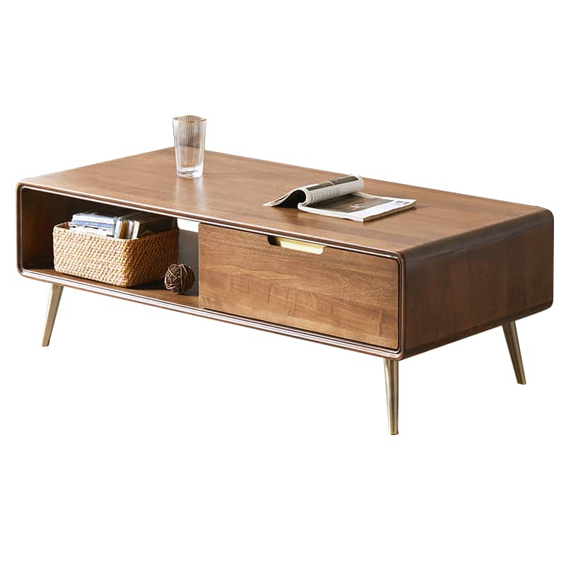 Elegant Brown Tung Wood Tea Table with Metal Accents hym-490