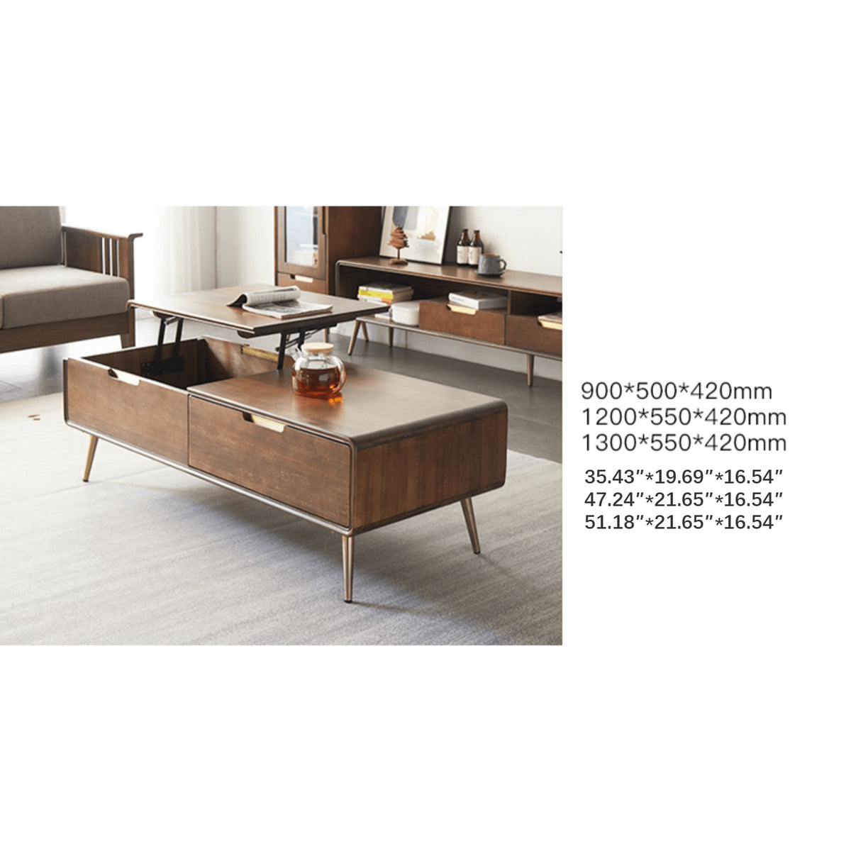 Elegant Brown Tung Wood Tea Table with Metal Accents hym-490