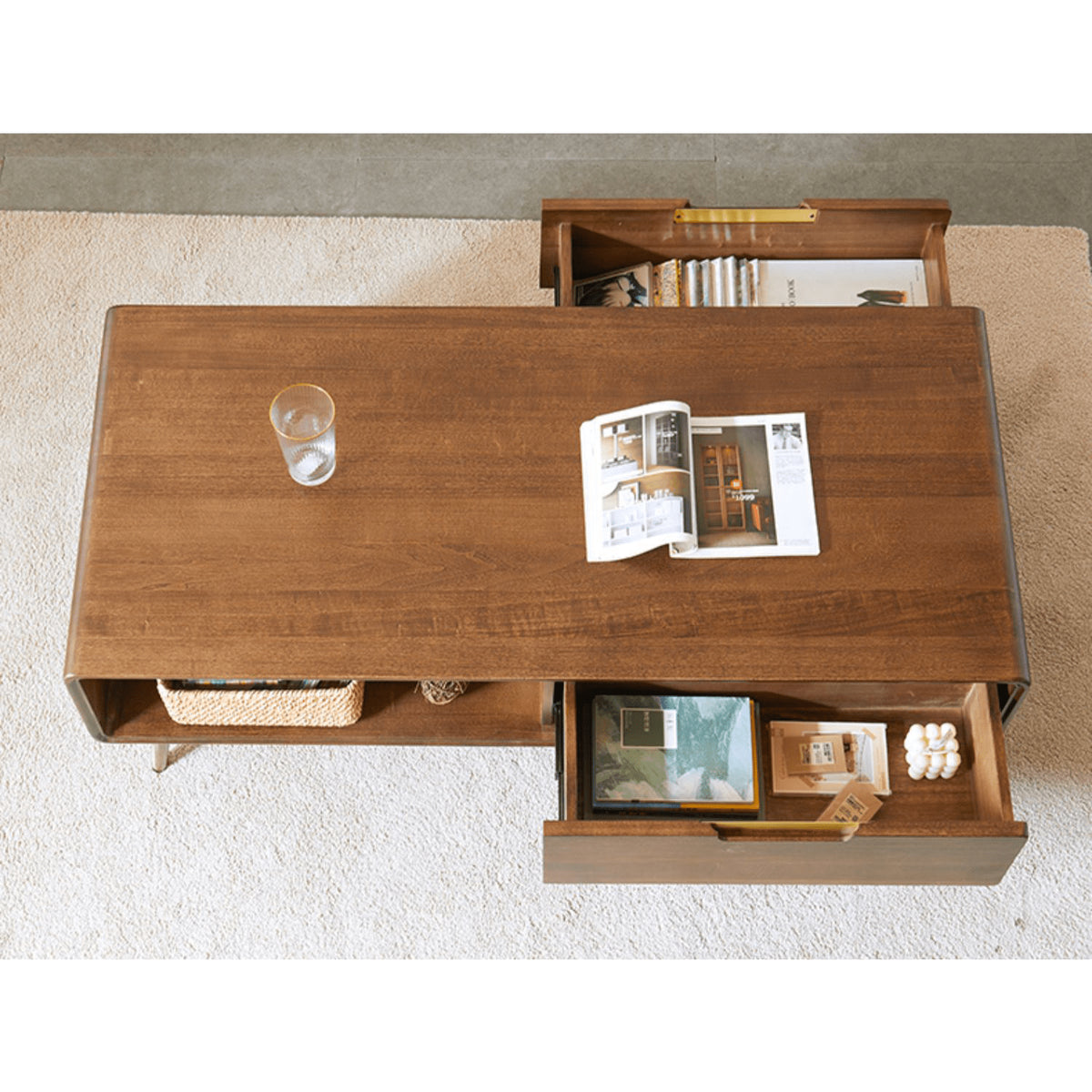 Elegant Brown Tung Wood Tea Table with Metal Accents hym-490