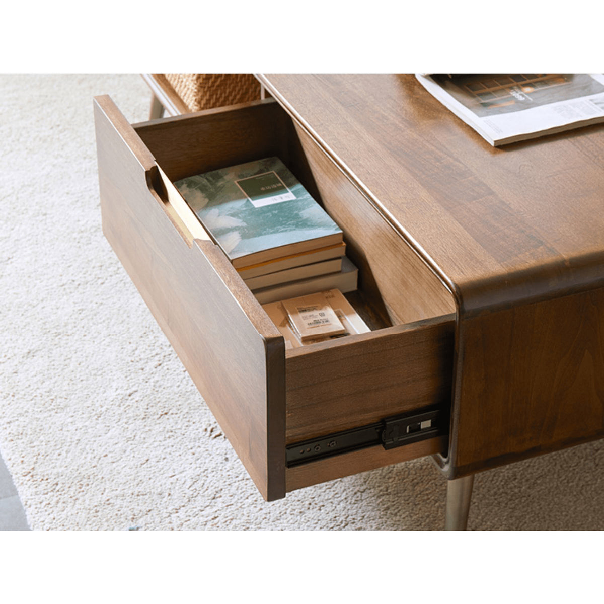 Elegant Brown Tung Wood Tea Table with Metal Accents hym-490