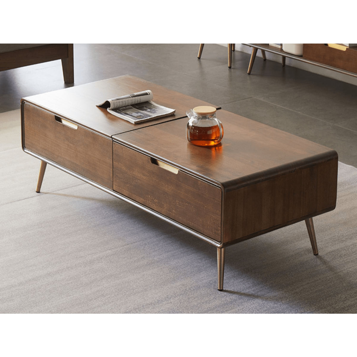 Elegant Brown Tung Wood Tea Table with Metal Accents hym-490