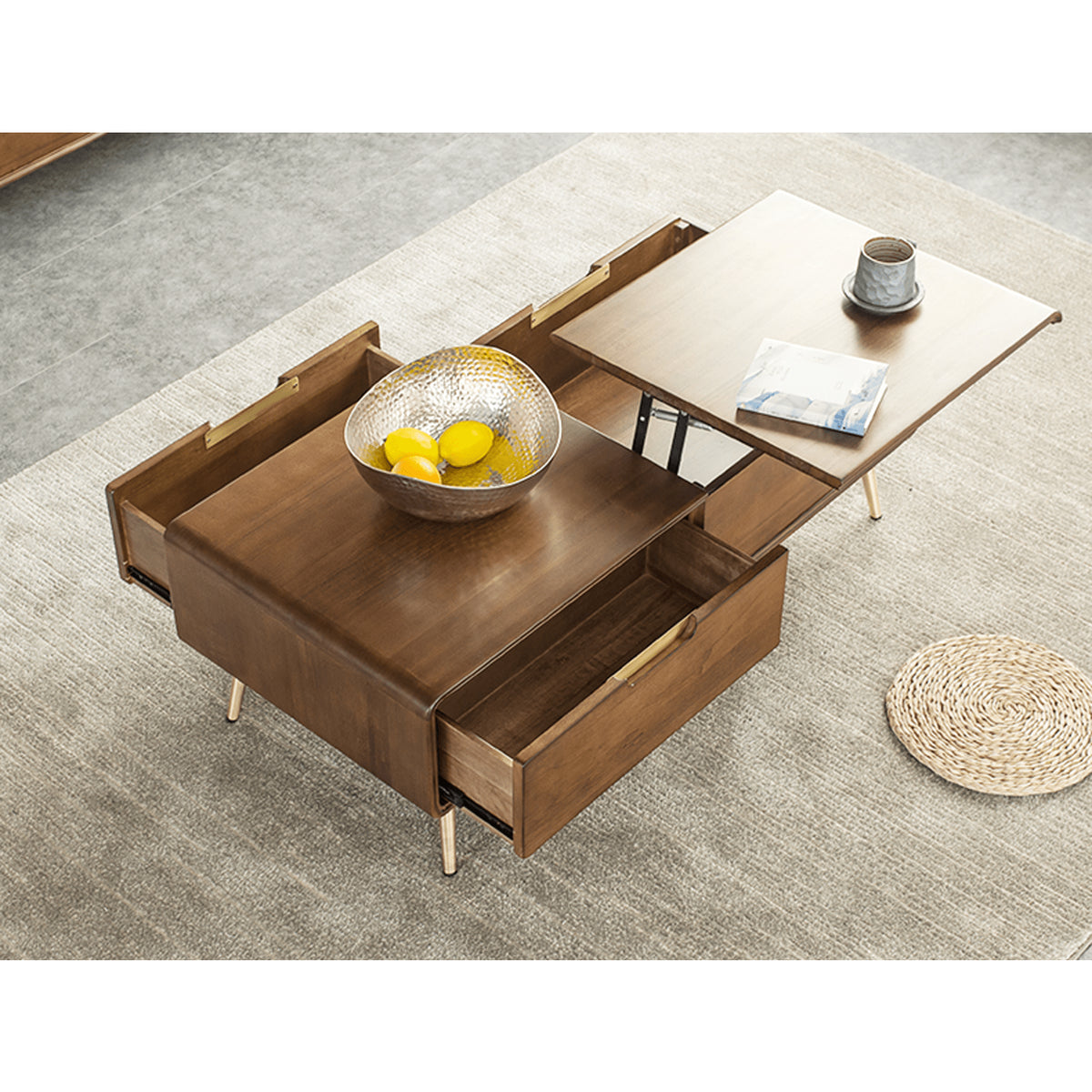 Elegant Brown Tung Wood Tea Table with Metal Accents hym-490